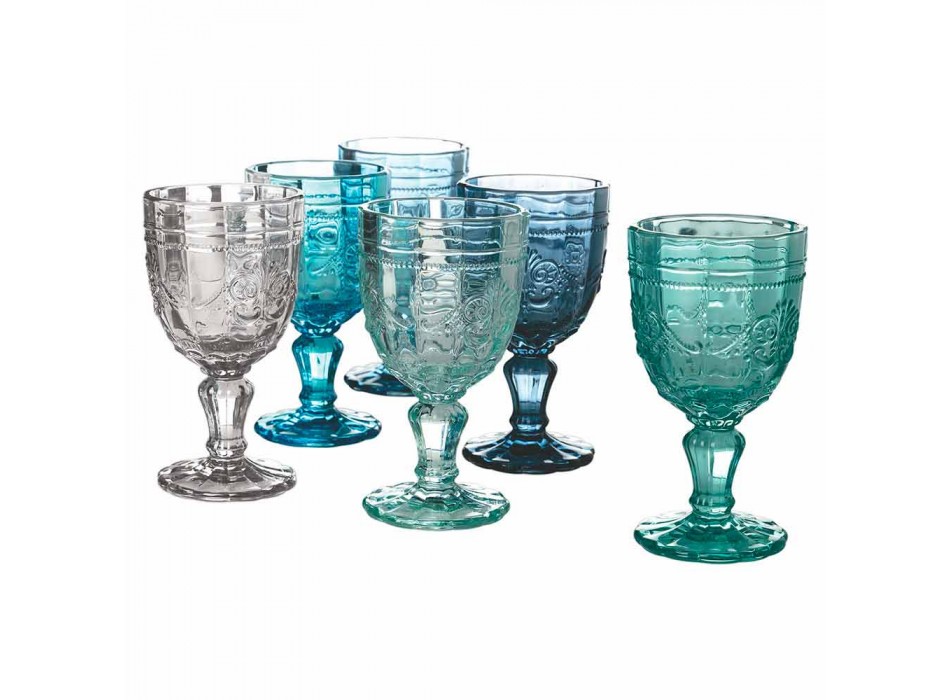 Set de pahare de vin colorate în sticlă și decor în stil oriental 12 bucăți - șurub Viadurini