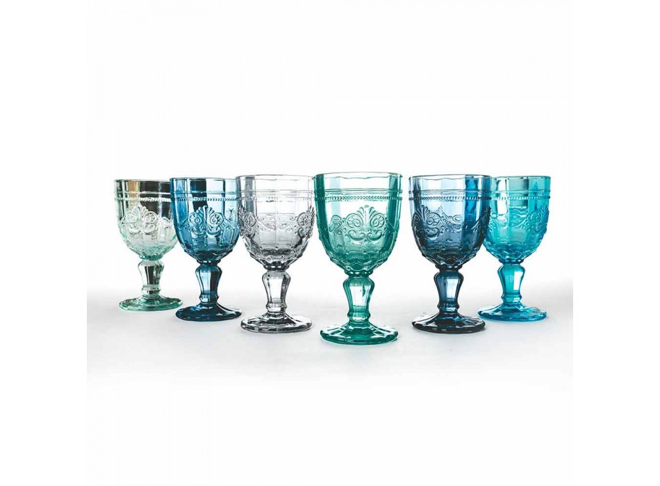 Set de pahare de vin colorate în sticlă și decor în stil oriental 12 bucăți - șurub Viadurini