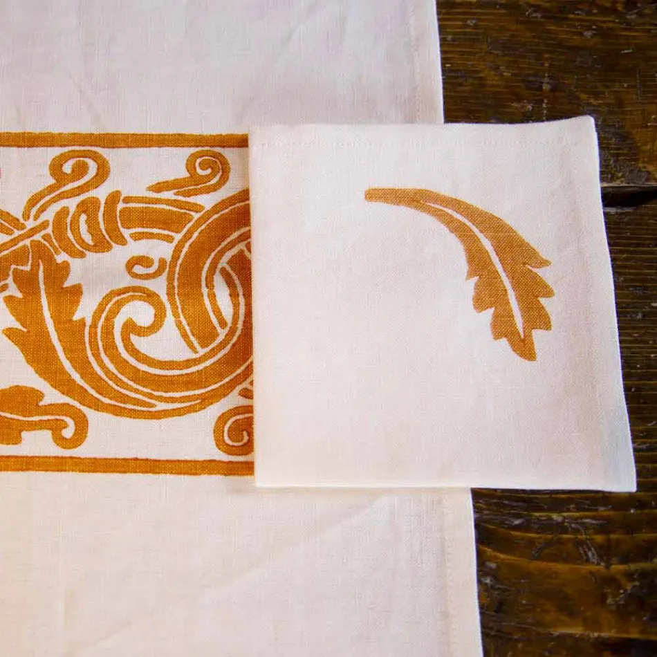 Serviciu de mic dejun italian artizanal Imprimare de mână pe țesături antice - mărci Viadurini