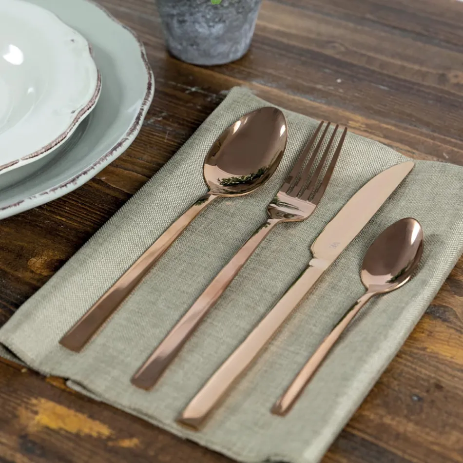 Set complet de tacâmuri din oțel negru sau design de cupru 24 bucăți - Fayette Viadurini