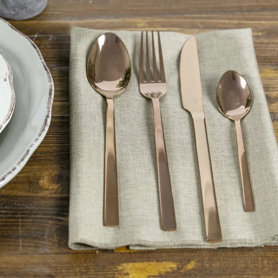 Set complet de tacâmuri din oțel negru sau design de cupru 24 bucăți - Fayette Viadurini