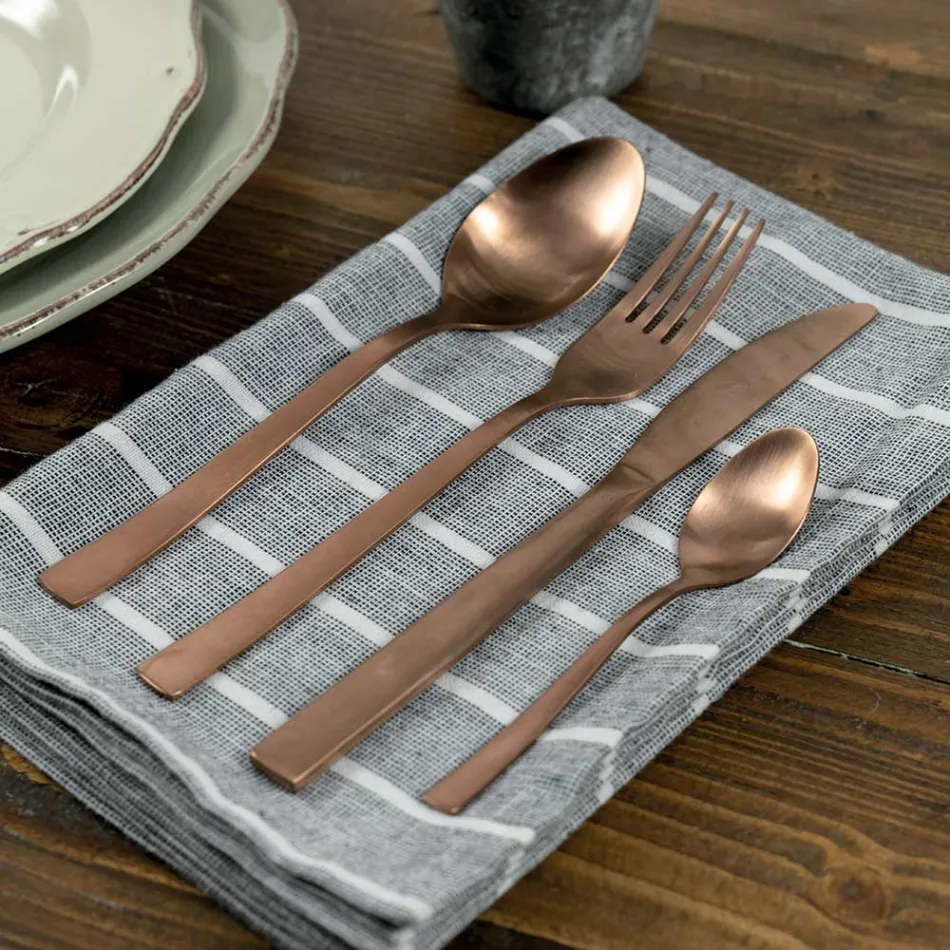 Set complet de tacâmuri din oțel negru sau design de cupru 24 bucăți - Fayette Viadurini