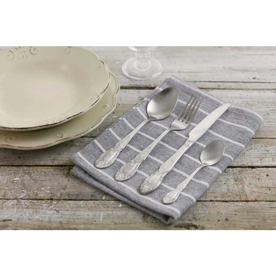 Tacâmuri de servicii complete în design din oțel satinat 24 bucăți - fantezie Viadurini