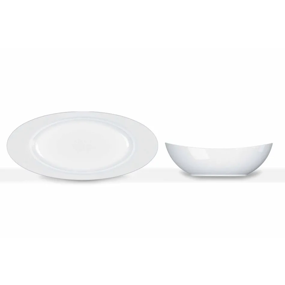Set de servire modern din porțelan alb, cu design oval, 2 bucăți - Telescop Viadurini