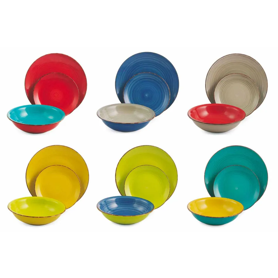 Vase de masă cu plăci colorate 18 piese în gresie modernă - Abruzzo Viadurini