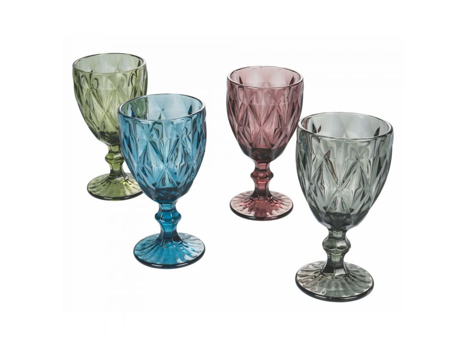 Set de pahare din sticlă colorată și decorată 12 bucăți - Renaștere Viadurini
