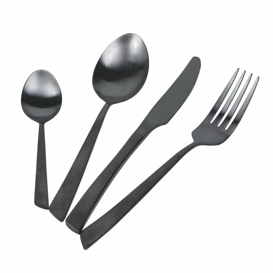 Set de tacâmuri plat negru din oțel sau cupru, 24 de piese - Antozoi Viadurini