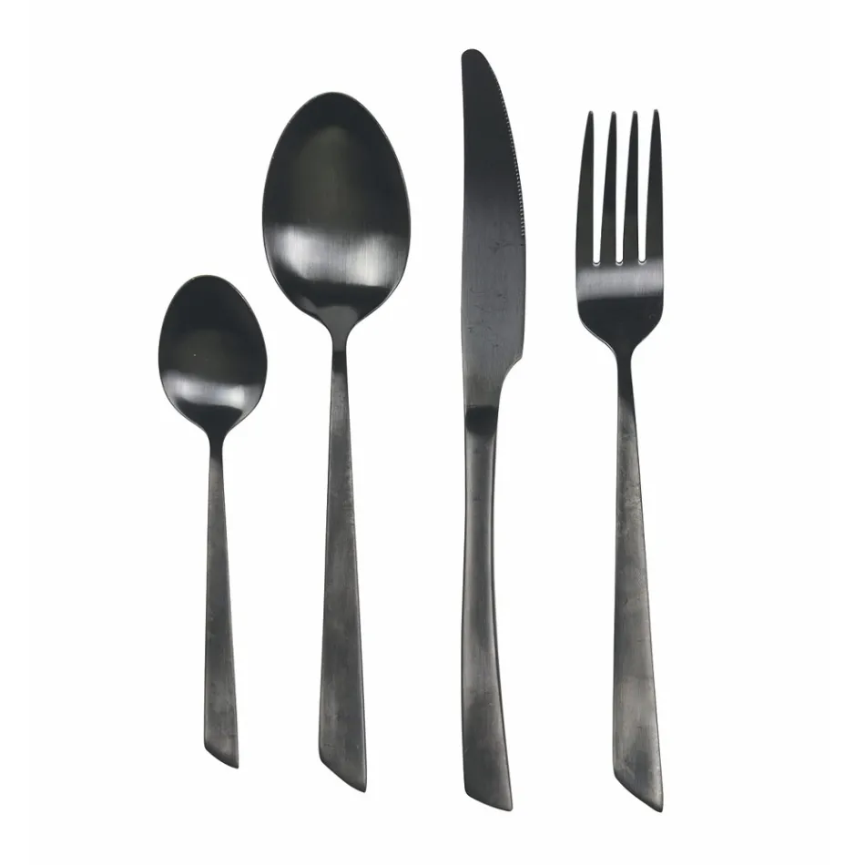 Set de tacâmuri plat negru din oțel sau cupru, 24 de piese - Antozoi Viadurini