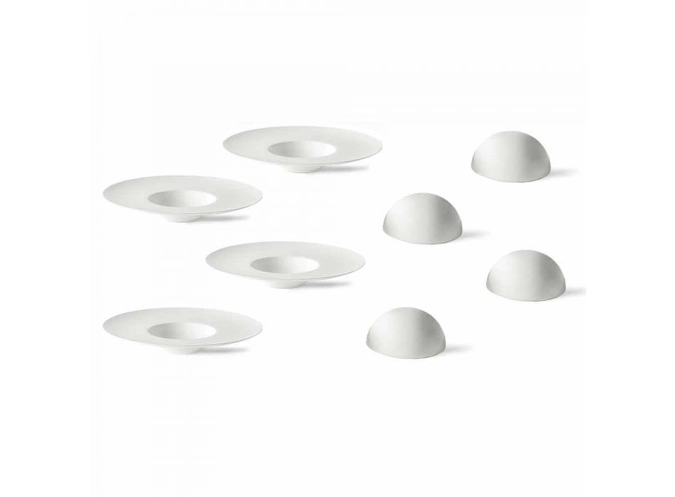 Set de veselă cu cloche design de lux în porțelan alb 8 bucăți - Flavia Viadurini