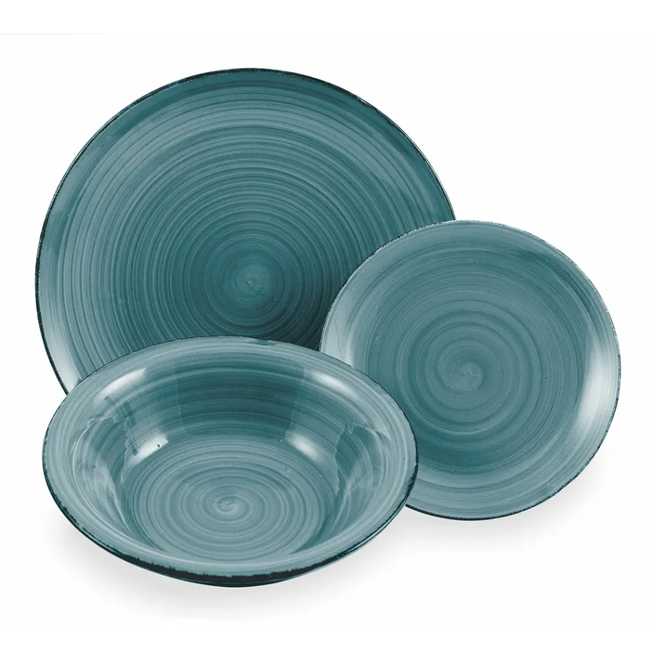 Serviciu de vesela in Hard Dolomite Blue Shades 18 Piese - Abruzzo Viadurini