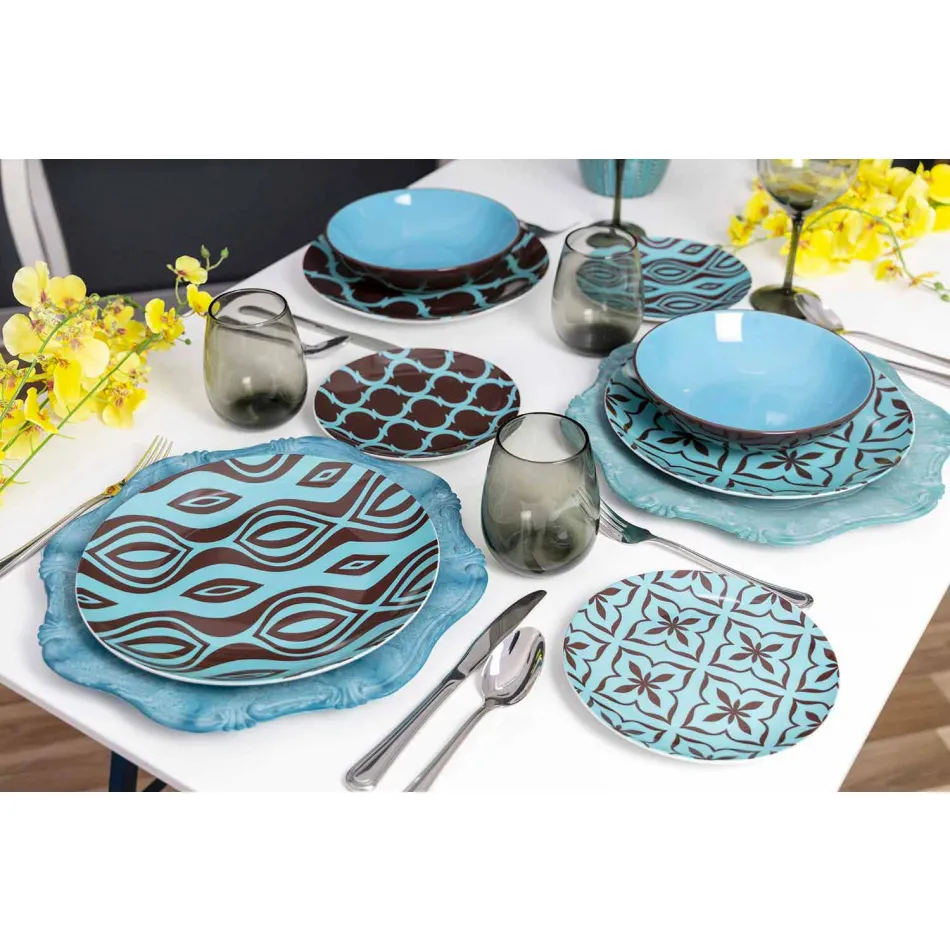 Dinnerware Set portelan modern de porțelan colorat 18 piese - Timesquare Viadurini