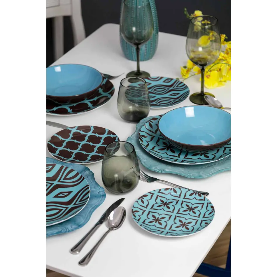 Dinnerware Set portelan modern de porțelan colorat 18 piese - Timesquare Viadurini