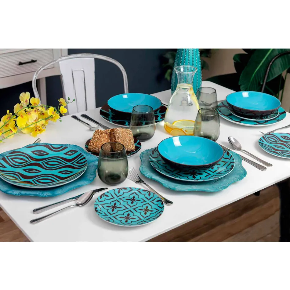 Dinnerware Set portelan modern de porțelan colorat 18 piese - Timesquare Viadurini