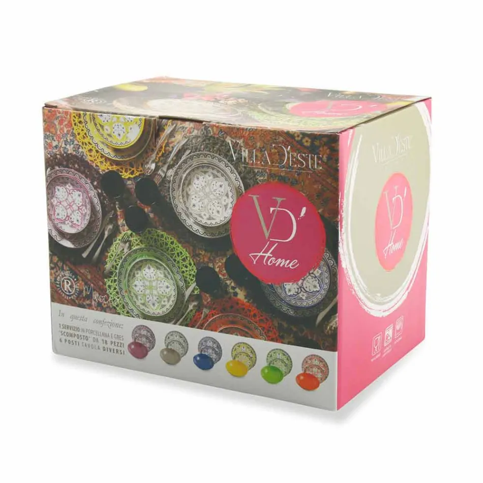 Serviciu de mâncăruri etnice în porțelan și gresie colorată și modernă din 18 piese - Fez Viadurini