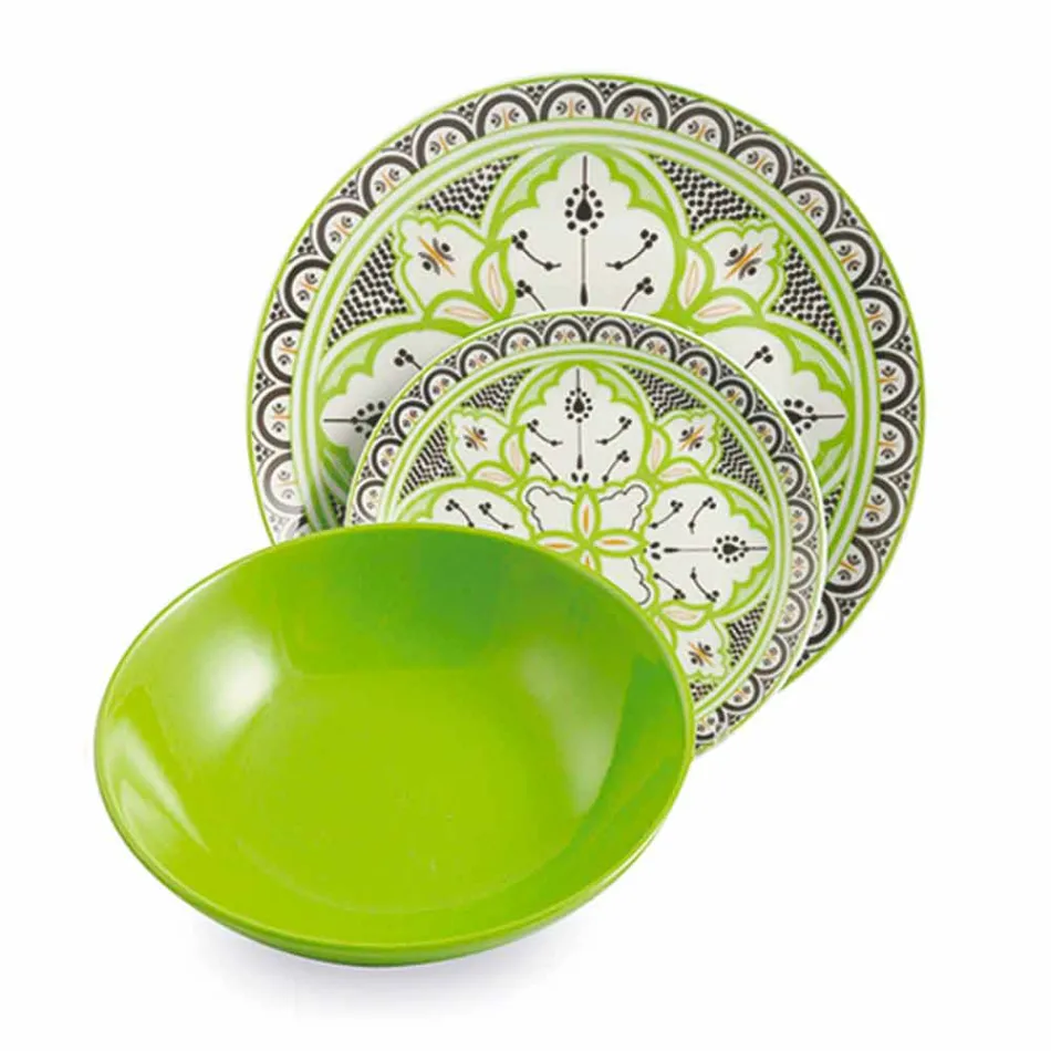 Serviciu de mâncăruri etnice în porțelan și gresie colorată și modernă din 18 piese - Fez Viadurini