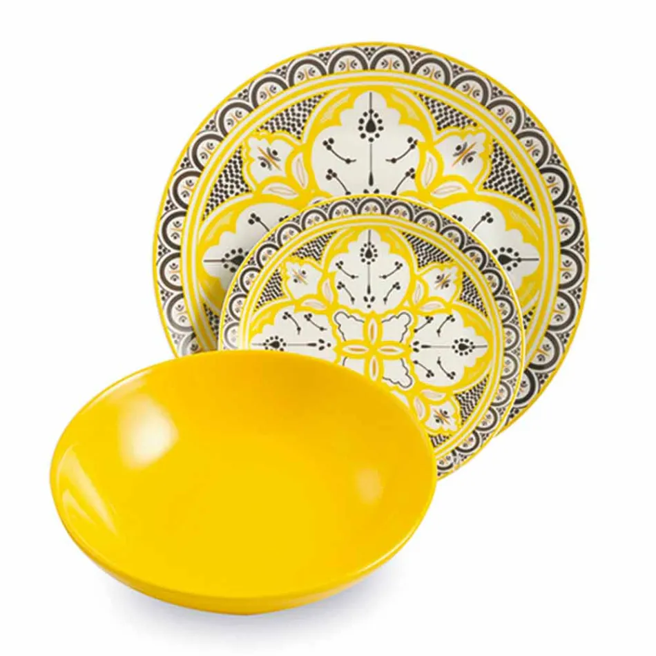 Serviciu de mâncăruri etnice în porțelan și gresie colorată și modernă din 18 piese - Fez Viadurini