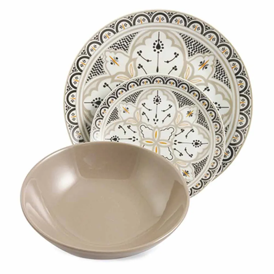 Serviciu de mâncăruri etnice în porțelan și gresie colorată și modernă din 18 piese - Fez Viadurini