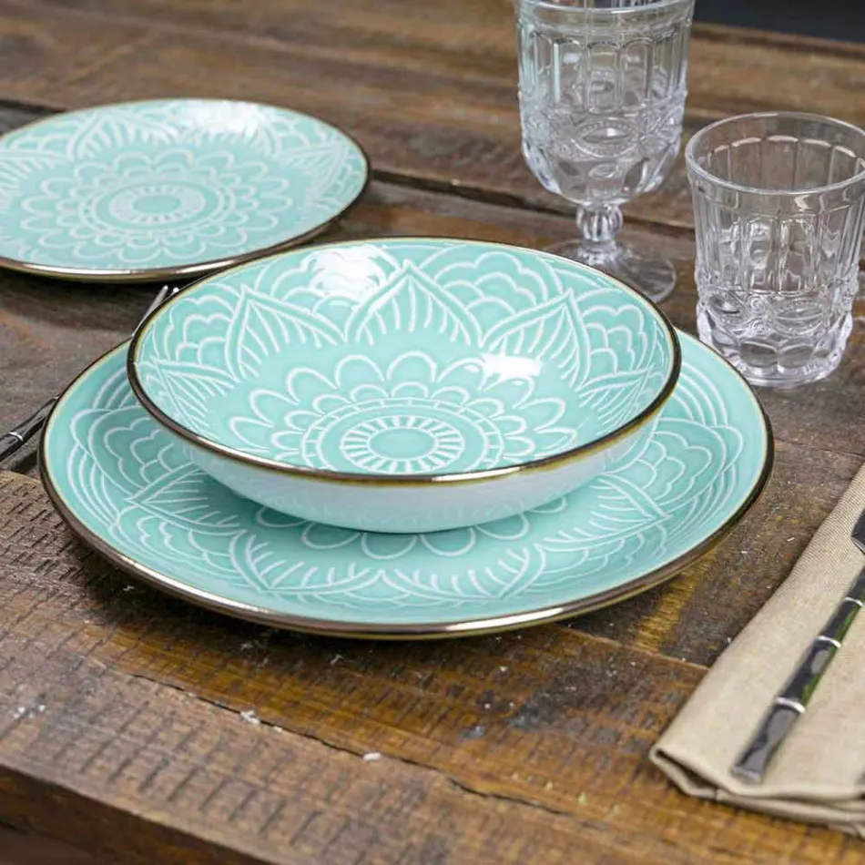 Serviciu de vase în Greutate tare Dolomită, Albastru deschis sau Albastru 18 bucăți - Arabă Viadurini