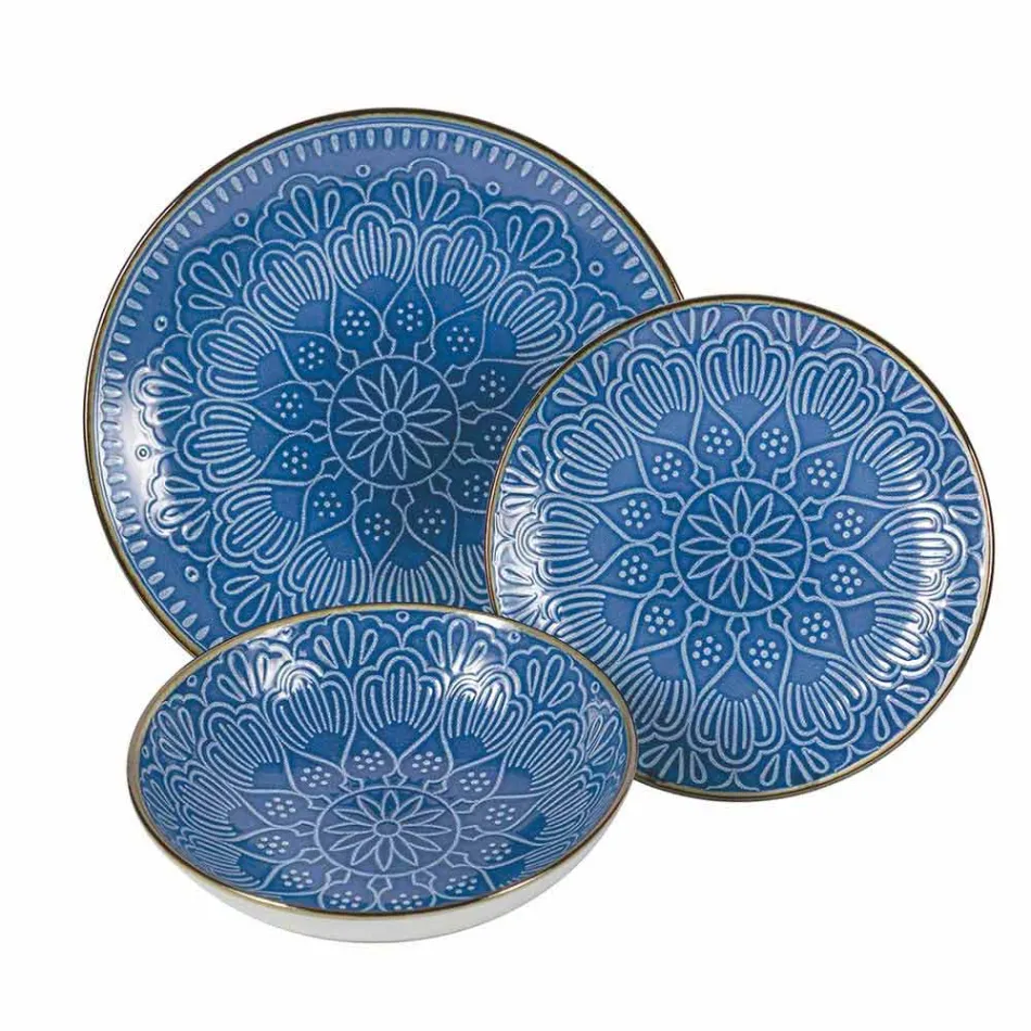 Serviciu de vase în Greutate tare Dolomită, Albastru deschis sau Albastru 18 bucăți - Arabă Viadurini