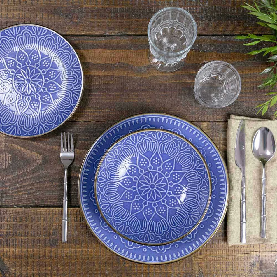 Serviciu de vase în Greutate tare Dolomită, Albastru deschis sau Albastru 18 bucăți - Arabă Viadurini