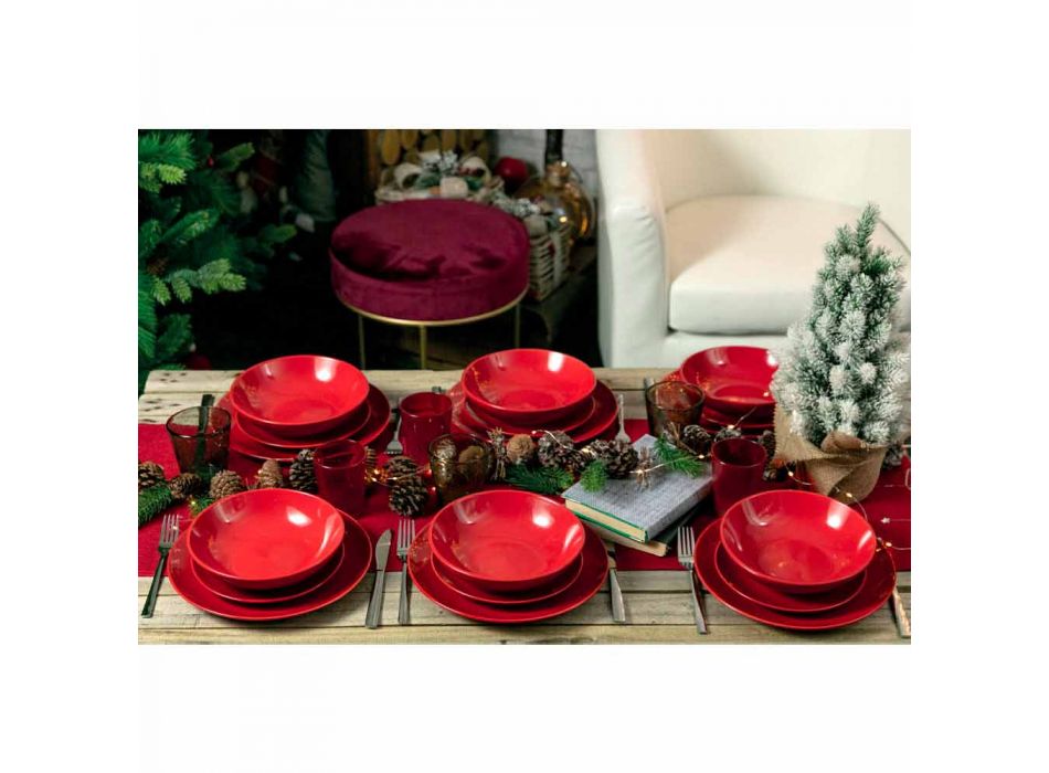 Farfurii de Crăciun roșii din gresie 18 piese Tradiție și eleganță - Rossano Viadurini