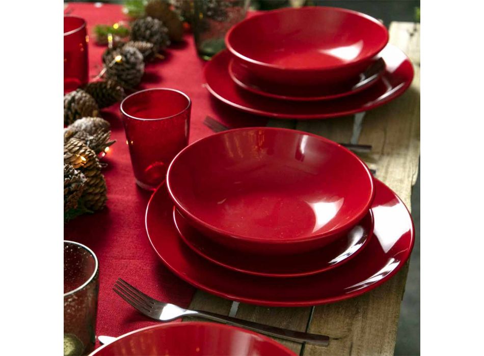 Farfurii de Crăciun roșii din gresie 18 piese Tradiție și eleganță - Rossano Viadurini
