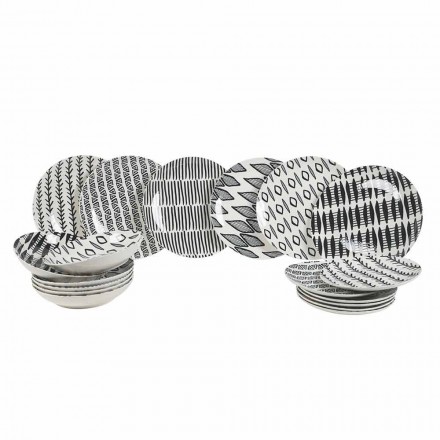 Set de veselă din porțelan alb-negru cu design elegant 18 bucăți - Tanzania Viadurini