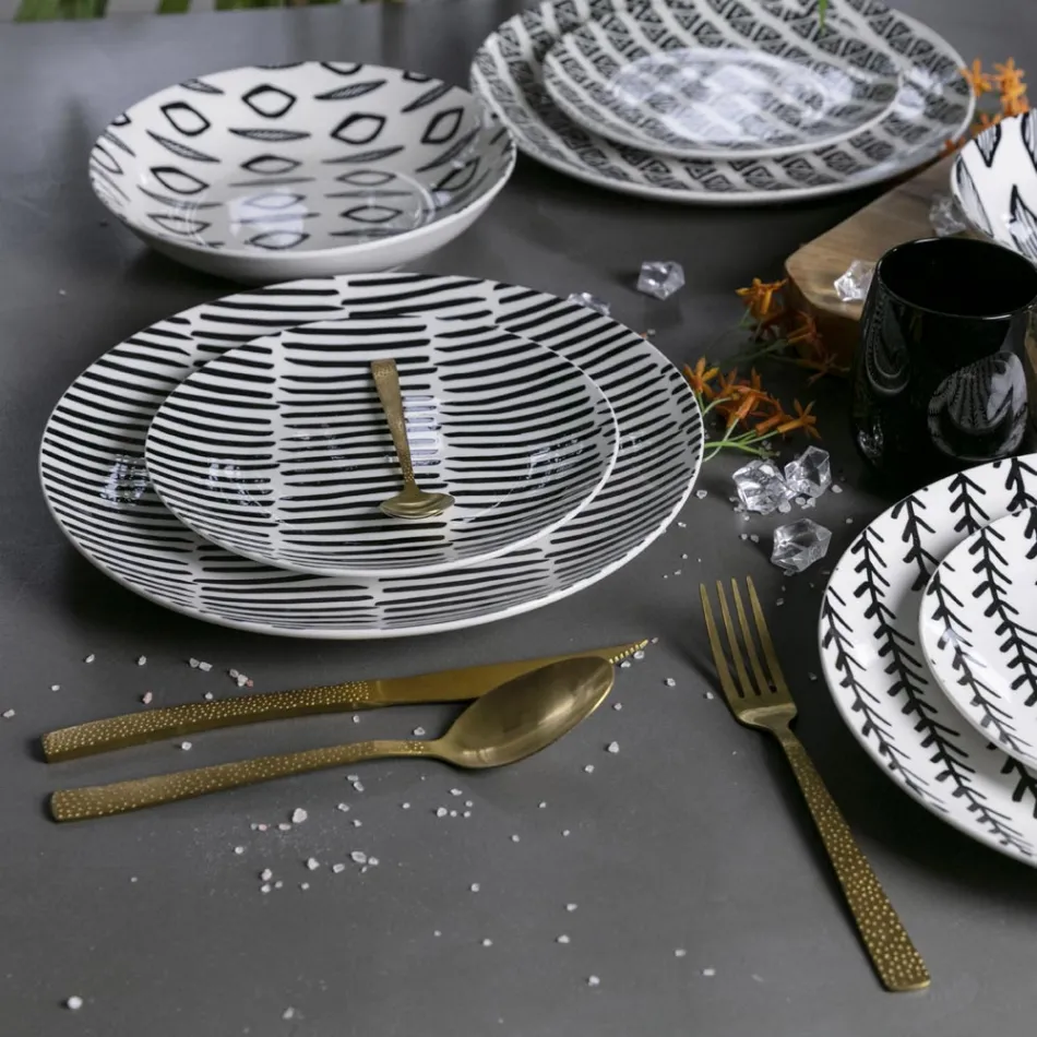 Set de tacâmuri din oțel satinat cu efect de țestoasă 24 piese - Rock Viadurini