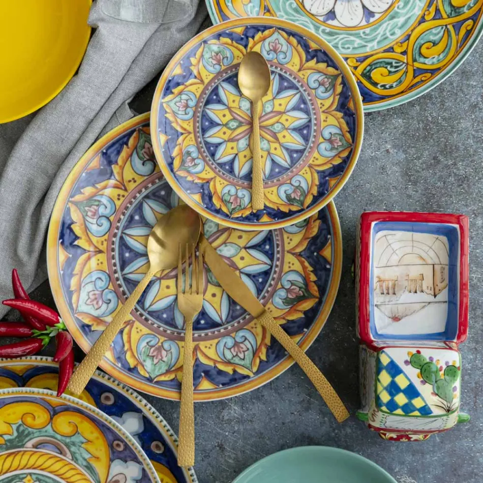 Set de tacâmuri din oțel satinat cu efect de țestoasă 24 piese - Rock Viadurini