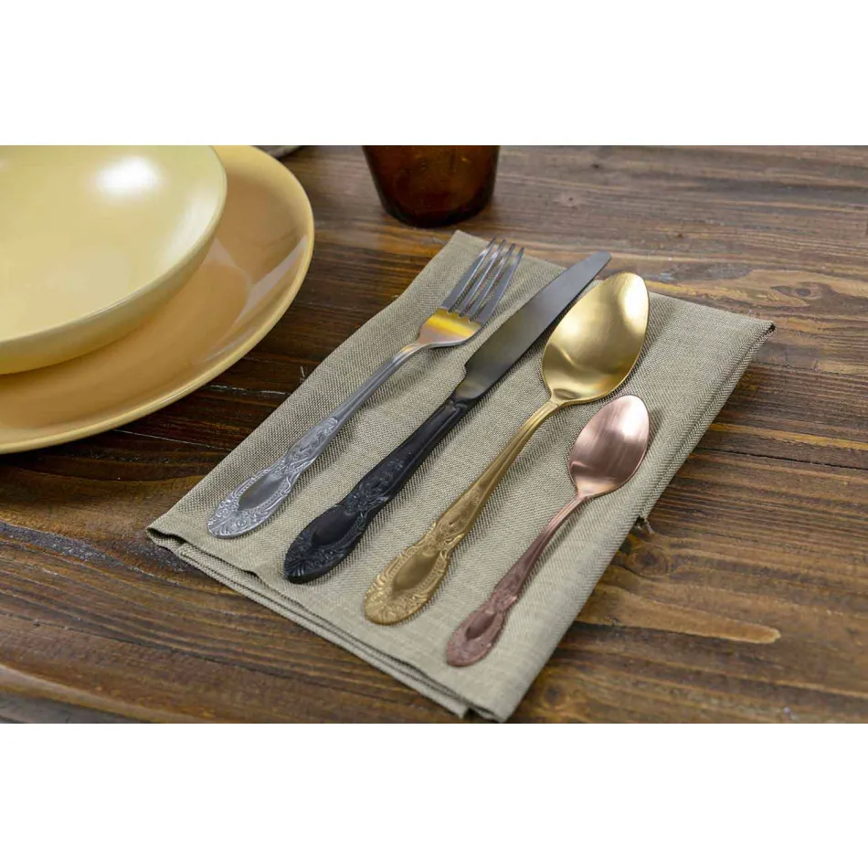 Set de tacâmuri colorate din oțel satinat colorat complet 24 piese - fantezie Viadurini