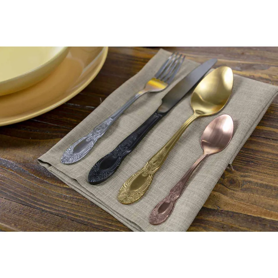 Set de tacâmuri colorate din oțel satinat colorat complet 24 piese - fantezie Viadurini