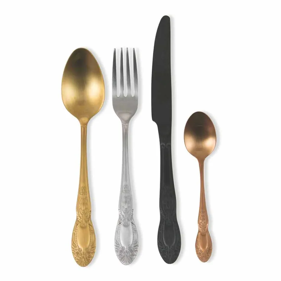 Set de tacâmuri din oțel satinat colorat complet 24 piese - Fantasiapos Viadurini