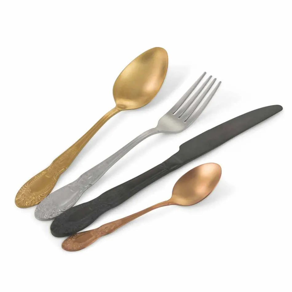 Set de tacâmuri din oțel satinat colorat complet 24 piese - Fantasiapos Viadurini