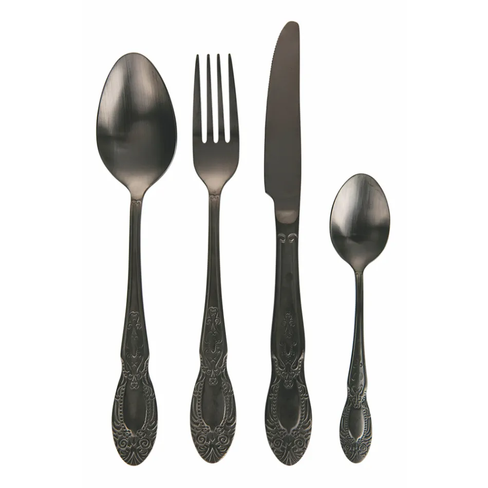 Set de tacâmuri din oțel satinat negru sau auriu 24 piese complete - Fantezie Viadurini