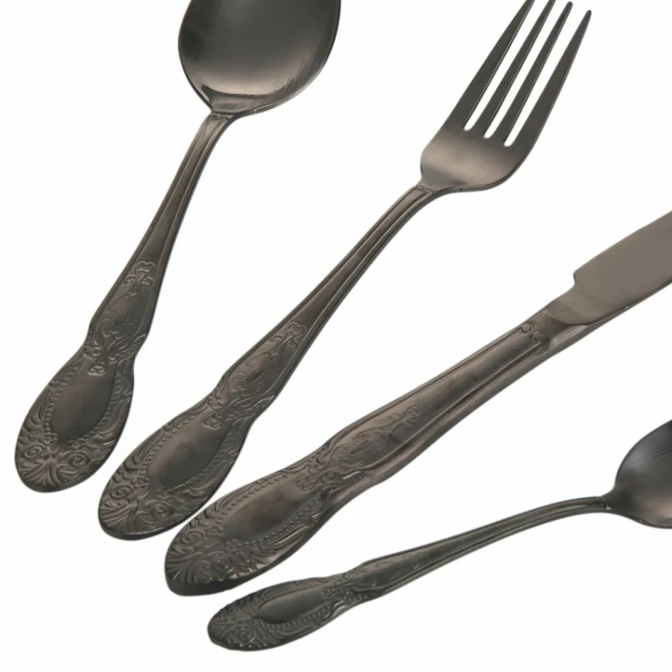 Set de tacâmuri din oțel satinat negru sau auriu 24 piese complete - Fantezie Viadurini