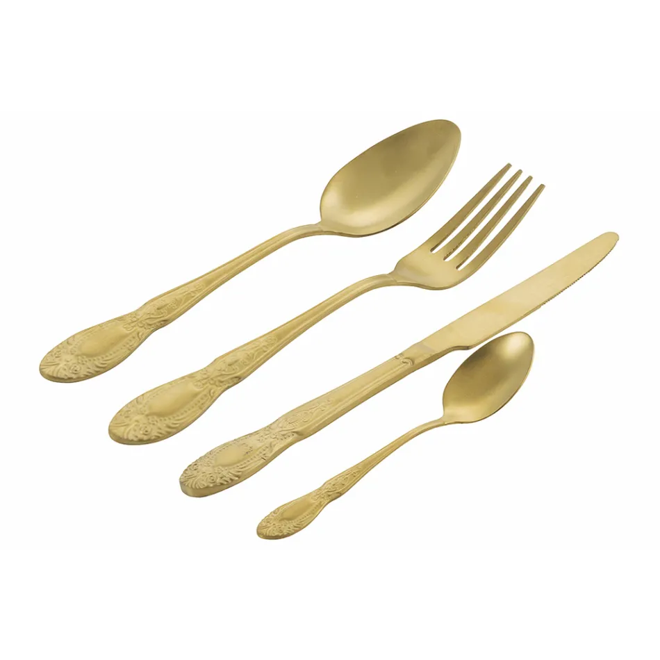 Set de tacâmuri din oțel satinat negru sau auriu 24 piese complete - Fantezie Viadurini