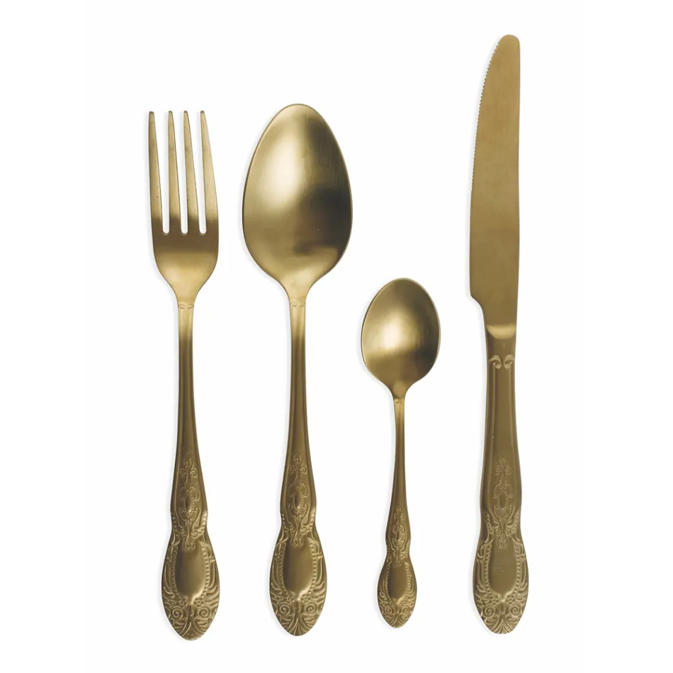 Set de tacâmuri din oțel satinat negru sau auriu 24 piese complete - Fantezie Viadurini