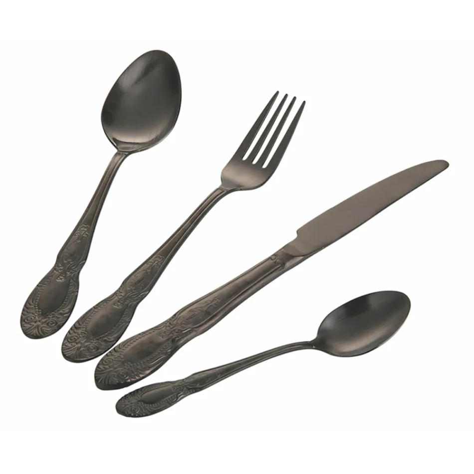 Set de tacâmuri din oțel satinat negru sau auriu 24 piese complete - Fantezie Viadurini