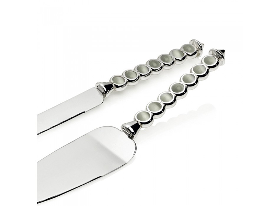 Set de tacâmuri de tort argintiu și de perle de lux - Perlit Viadurini