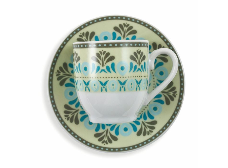 Set Cești Cafea și Farfurioare Porțelan Colorat Decorate 12 Buc - Persia Viadurini
