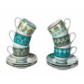 Set Cești Cafea și Farfurioare Porțelan Colorat Decorate 12 Buc - Persia
