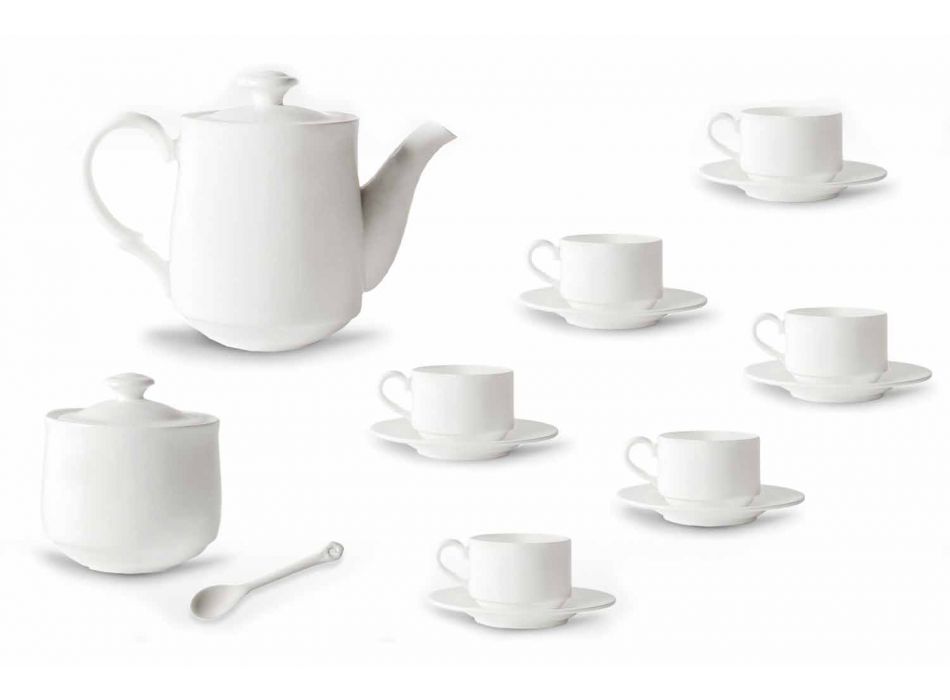 Set de ceașcă de cafea în porțelan alb Design Stivuibil 15 bucăți - Samantha Viadurini