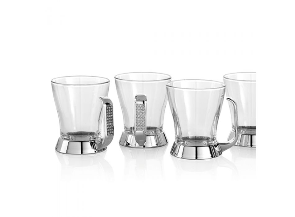 Set ceașcă de ceai din sticlă și metal argintiu cu sclipici 6 bucăți - Sbrillo Viadurini