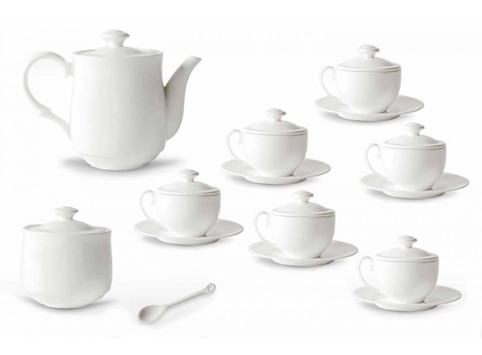 Set ceașcă de ceai din porțelan alb 21 bucăți cu capac - Samantha Viadurini