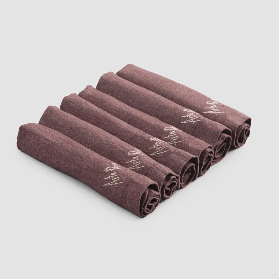 Serviciu elegant de servetel de in cu margine pliata, 6 bucati colorate - Onestini Viadurini