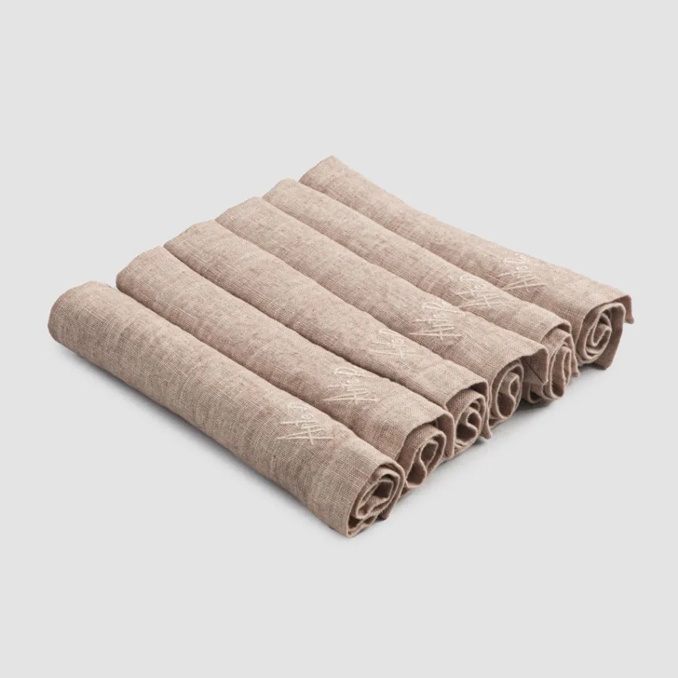 Serviciu elegant de servetel de in cu margine pliata, 6 bucati colorate - Onestini Viadurini