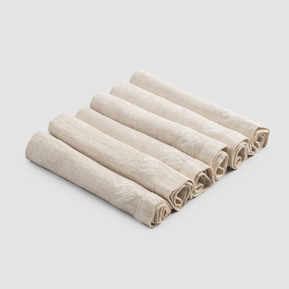 Serviciu elegant de servetel de in cu margine pliata, 6 bucati colorate - Onestini Viadurini