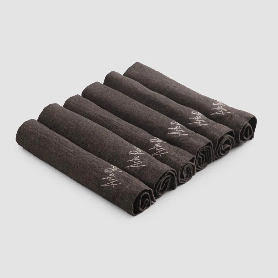 Serviciu elegant de servetel de in cu margine pliata, 6 bucati colorate - Onestini Viadurini