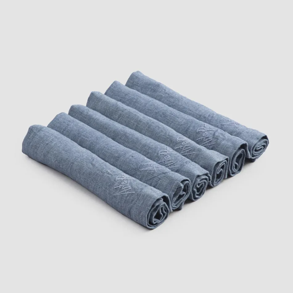 Serviciu elegant de servetel de in cu margine pliata, 6 bucati colorate - Onestini Viadurini