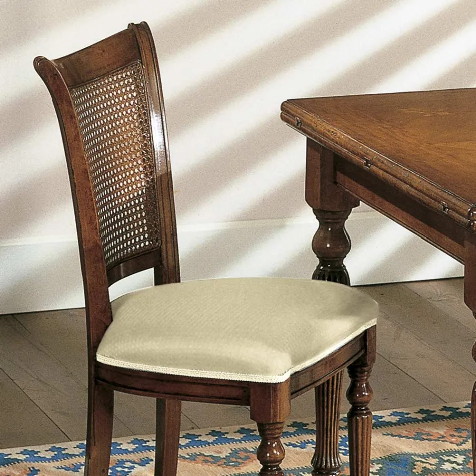 Set de 2 scaune din lemn de nuc și material textil cu picioare strunjite, fabricate în Italia - Biotite Viadurini